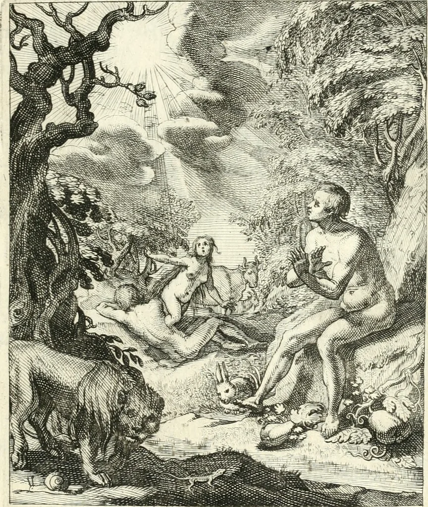An illustration from Sterbensspiegel, das ist, Sonnenklare Vorstellung menschlicher Nichtigkeit durch alle Ständ und Geschlechter : vermitlest 60. dienstlicher Kupferblätteren, lehrzeicher Vberschrifften, und beweglicher zu vier stimmen aussgesetzter Todtengessängen, 1650, leaf 30
