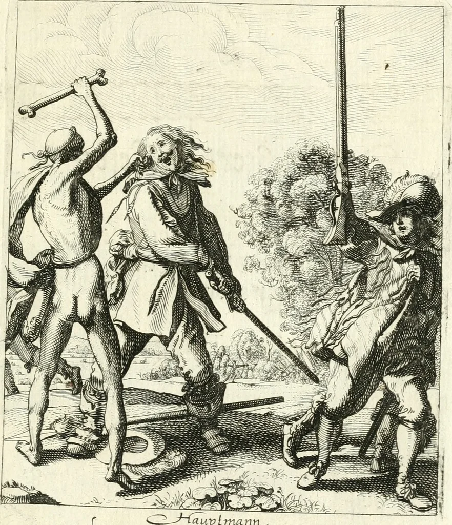 An illustration from Sterbensspiegel, das ist, Sonnenklare Vorstellung menschlicher Nichtigkeit durch alle Ständ und Geschlechter : vermitlest 60. dienstlicher Kupferblätteren, lehrzeicher Vberschrifften, und beweglicher zu vier stimmen aussgesetzter Todtengessängen, 1650, leaf 82