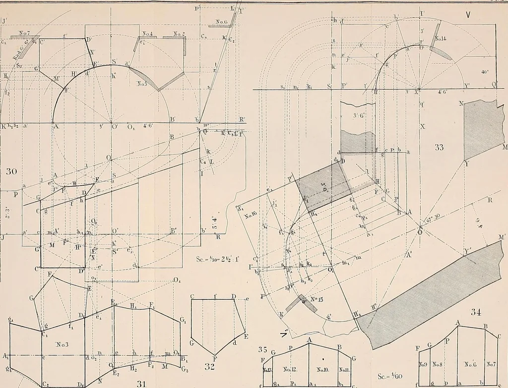 An illustration from Stereotomy : Problems in stone cutting. In four classes. I. Plane-sided structures. II. Structures containing developable surfaces. III. Structrues containing warped surfaces. IV. Structures containing double-curved surfaces. For students of engineering and architecture, 1875, leaf 114