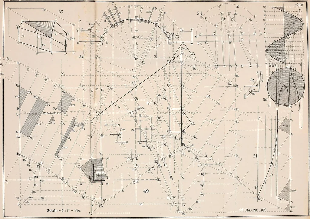 An illustration from Stereotomy : Problems in stone cutting. In four classes. I. Plane-sided structures. II. Structures containing developable surfaces. III. Structrues containing warped surfaces. IV. Structures containing double-curved surfaces. For students of engineering and architecture, 1875, leaf 144