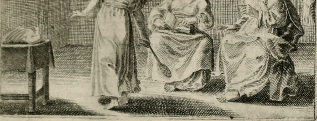 An illustration from Stichtelycke rymen, om te lesen ofte singhen. Onderscheyden in III deelen. Op nieuws over-sien en grootelijckx vermeerdert, oock de noten van druck-fauten ghecorrigeert, en verrijckt met vele copere figuren, 1647, leaf 102