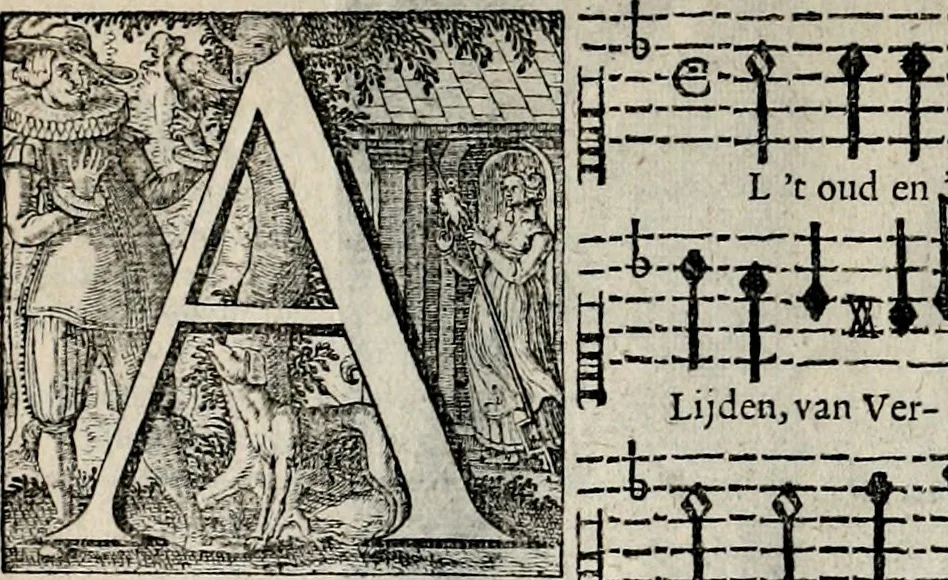 An illustration from Stichtelycke rymen, om te lesen ofte singhen. Onderscheyden in III deelen. Op nieuws over-sien en grootelijckx vermeerdert, oock de noten van druck-fauten ghecorrigeert, en verrijckt met vele copere figuren, 1647, leaf 103