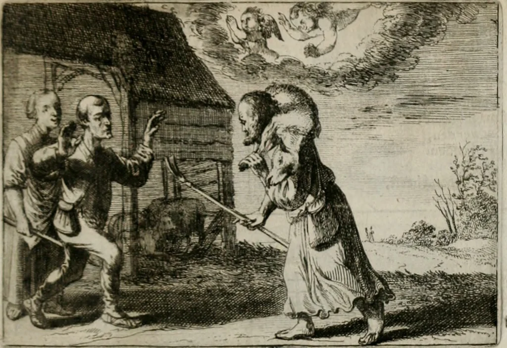 An illustration from Stichtelycke rymen, om te lesen ofte singhen. Onderscheyden in III deelen. Op nieuws over-sien en grootelijckx vermeerdert, oock de noten van druck-fauten ghecorrigeert, en verrijckt met vele copere figuren, 1647, leaf 116