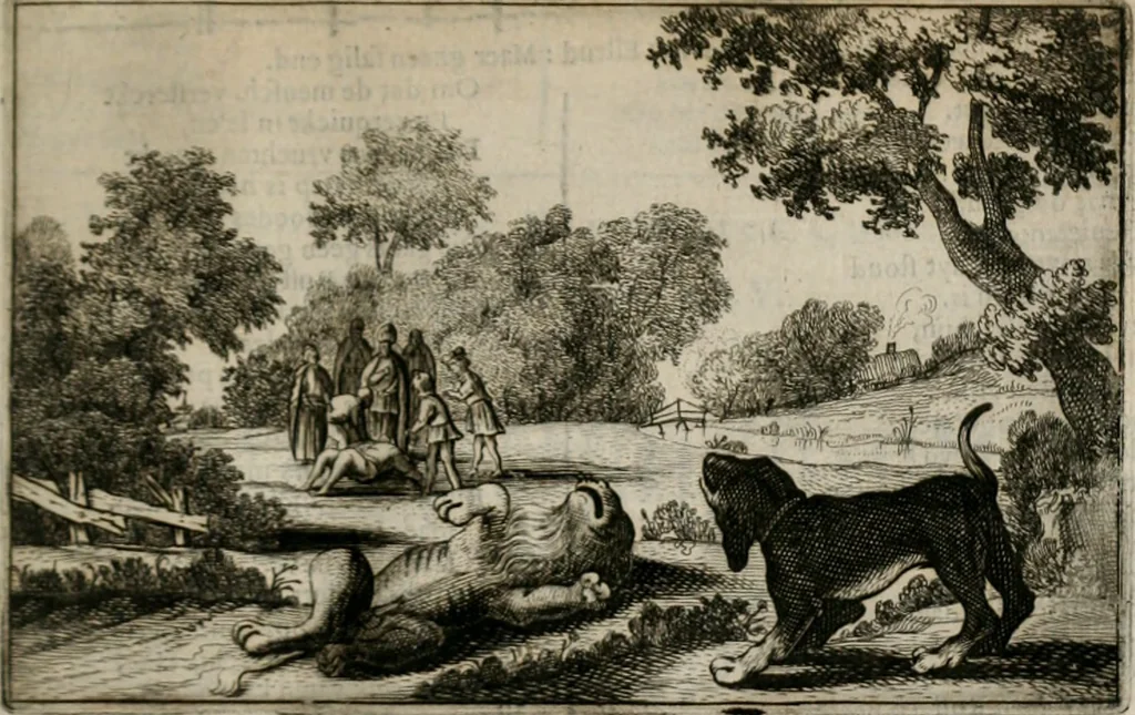 An illustration from Stichtelycke rymen, om te lesen ofte singhen. Onderscheyden in III deelen. Op nieuws over-sien en grootelijckx vermeerdert, oock de noten van druck-fauten ghecorrigeert, en verrijckt met vele copere figuren, 1647, leaf 118