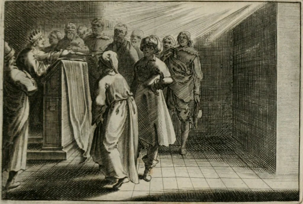 An illustration from Stichtelycke rymen, om te lesen ofte singhen. Onderscheyden in III deelen. Op nieuws over-sien en grootelijckx vermeerdert, oock de noten van druck-fauten ghecorrigeert, en verrijckt met vele copere figuren, 1647, leaf 140