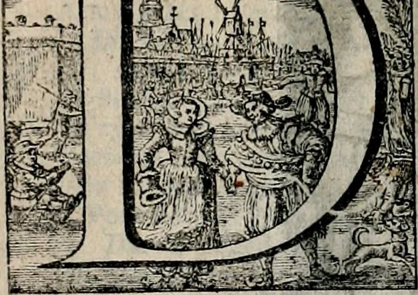 An illustration from Stichtelycke rymen, om te lesen ofte singhen. Onderscheyden in III deelen. Op nieuws over-sien en grootelijckx vermeerdert, oock de noten van druck-fauten ghecorrigeert, en verrijckt met vele copere figuren, 1647, leaf 153