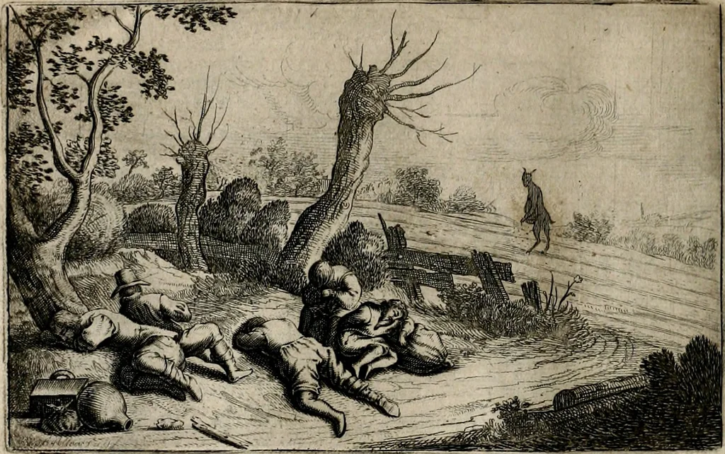 An illustration from Stichtelycke rymen, om te lesen ofte singhen. Onderscheyden in III deelen. Op nieuws over-sien en grootelijckx vermeerdert, oock de noten van druck-fauten ghecorrigeert, en verrijckt met vele copere figuren, 1647, leaf 161