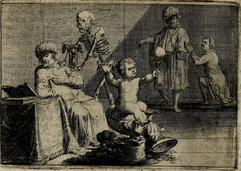 An illustration from Stichtelycke rymen, om te lesen ofte singhen. Onderscheyden in III deelen. Op nieuws over-sien en grootelijckx vermeerdert, oock de noten van druck-fauten ghecorrigeert, en verrijckt met vele copere figuren, 1647, leaf 167