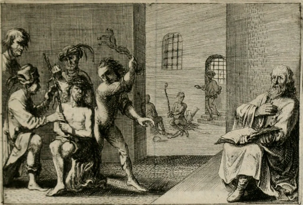 An illustration from Stichtelycke rymen, om te lesen ofte singhen. Onderscheyden in III deelen. Op nieuws over-sien en grootelijckx vermeerdert, oock de noten van druck-fauten ghecorrigeert, en verrijckt met vele copere figuren, 1647, leaf 180