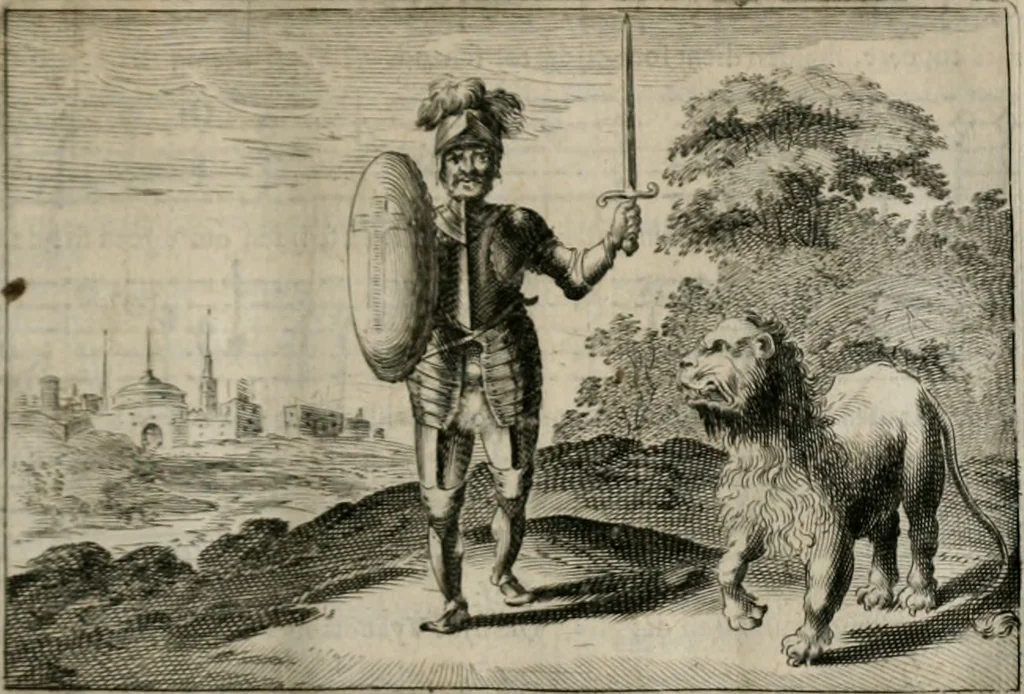 An illustration from Stichtelycke rymen, om te lesen ofte singhen. Onderscheyden in III deelen. Op nieuws over-sien en grootelijckx vermeerdert, oock de noten van druck-fauten ghecorrigeert, en verrijckt met vele copere figuren, 1647, leaf 42