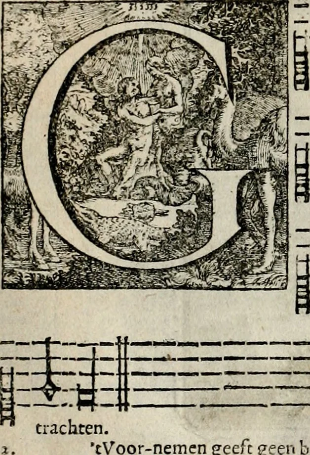 An illustration from Stichtelycke rymen, om te lesen ofte singhen. Onderscheyden in III deelen. Op nieuws over-sien en grootelijckx vermeerdert, oock de noten van druck-fauten ghecorrigeert, en verrijckt met vele copere figuren, 1647, leaf 49