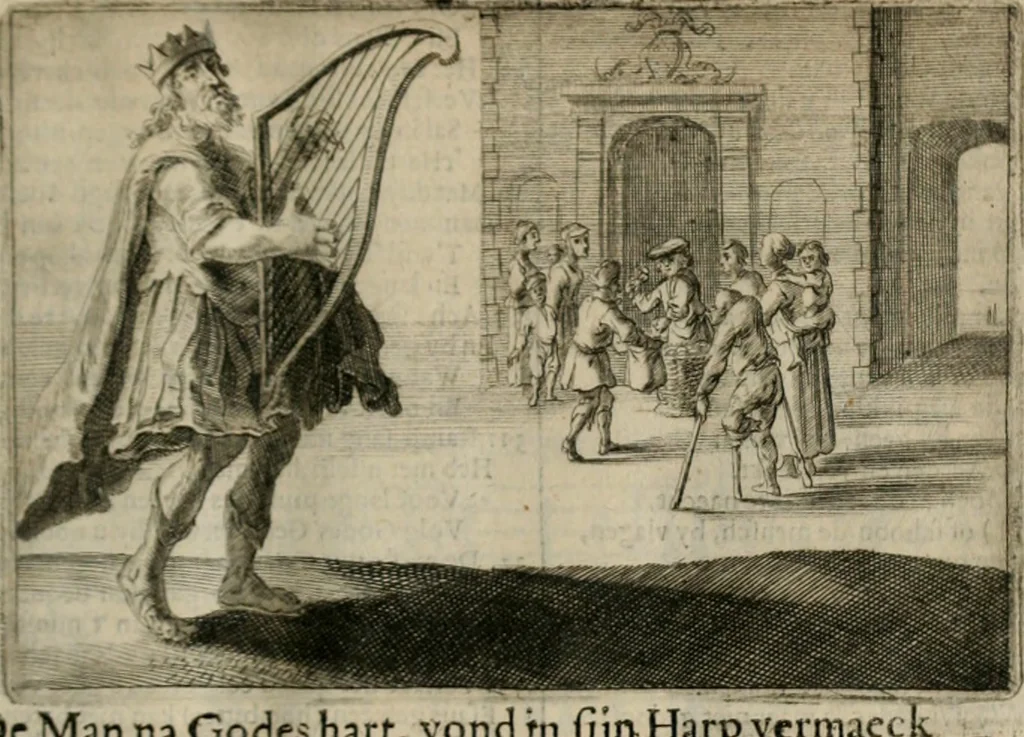An illustration from Stichtelycke rymen, om te lesen ofte singhen. Onderscheyden in III deelen. Op nieuws over-sien en grootelijckx vermeerdert, oock de noten van druck-fauten ghecorrigeert, en verrijckt met vele copere figuren, 1647, leaf 54