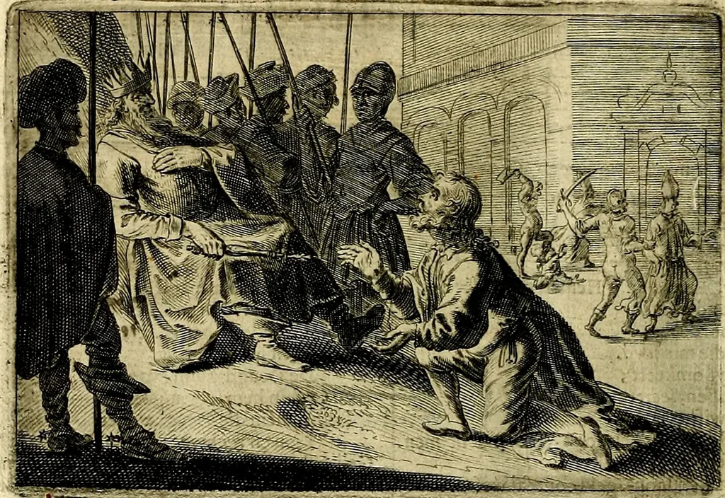 An illustration from Stichtelycke rymen, om te lesen ofte singhen. Onderscheyden in III deelen. Op nieuws over-sien en grootelijckx vermeerdert, oock de noten van druck-fauten ghecorrigeert, en verrijckt met vele copere figuren, 1647, leaf 101