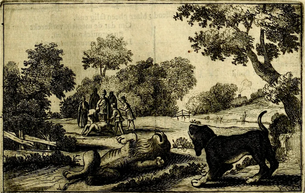 An illustration from Stichtelycke rymen, om te lesen ofte singhen. Onderscheyden in III deelen. Op nieuws over-sien en grootelijckx vermeerdert, oock de noten van druck-fauten ghecorrigeert, en verrijckt met vele copere figuren, 1647, leaf 112