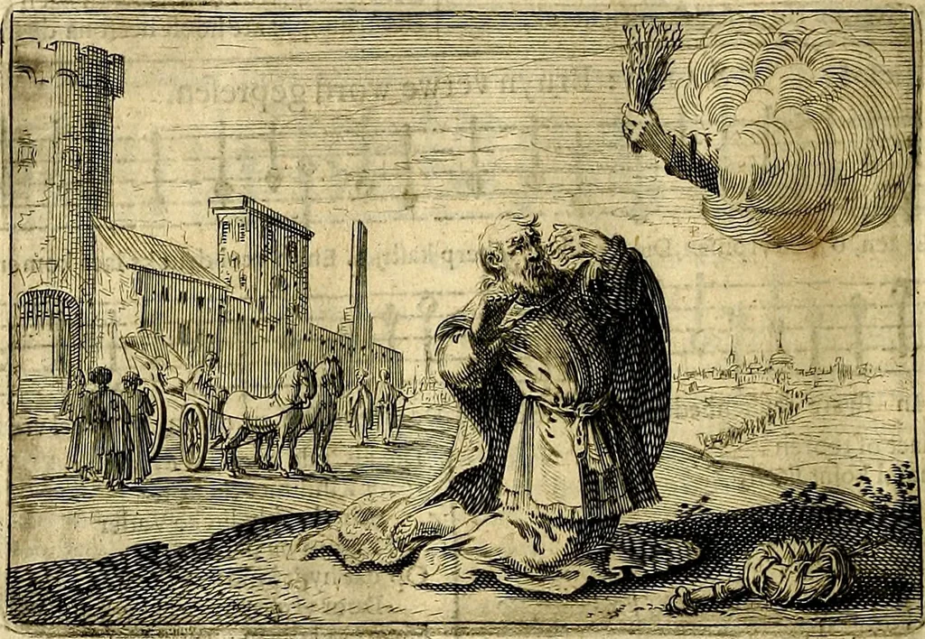 An illustration from Stichtelycke rymen, om te lesen ofte singhen. Onderscheyden in III deelen. Op nieuws over-sien en grootelijckx vermeerdert, oock de noten van druck-fauten ghecorrigeert, en verrijckt met vele copere figuren, 1647, leaf 119
