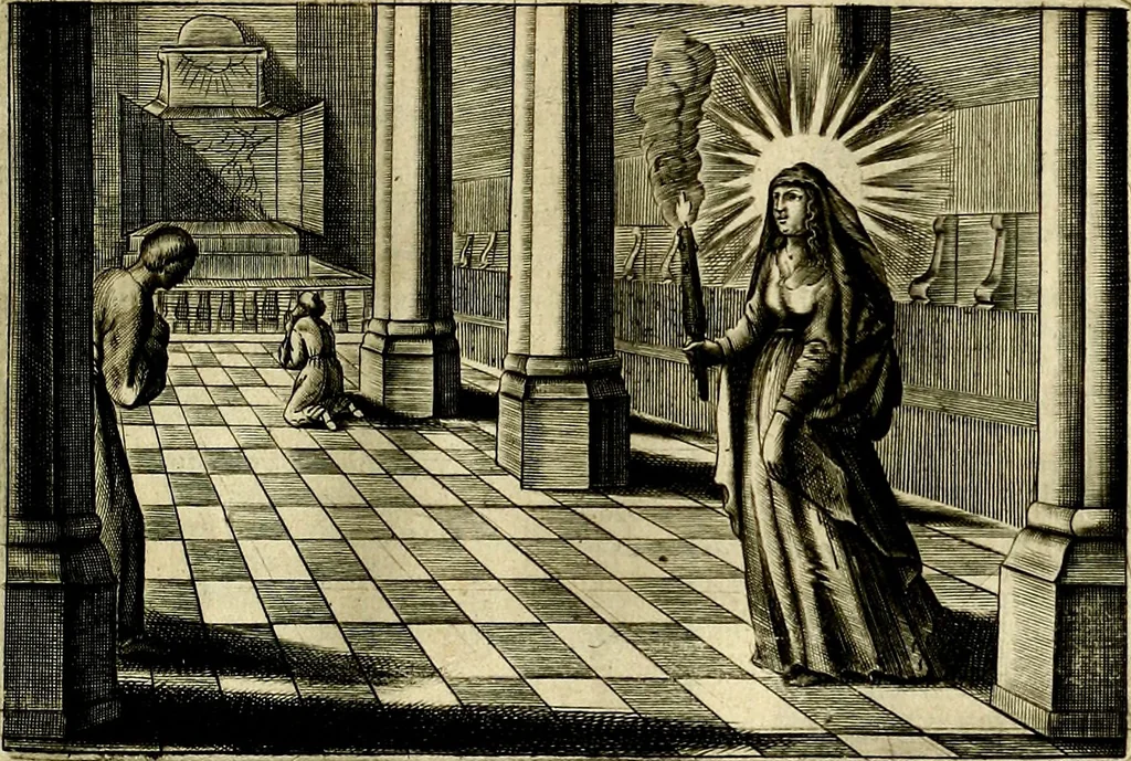 An illustration from Stichtelycke rymen, om te lesen ofte singhen. Onderscheyden in III deelen. Op nieuws over-sien en grootelijckx vermeerdert, oock de noten van druck-fauten ghecorrigeert, en verrijckt met vele copere figuren, 1647, leaf 140