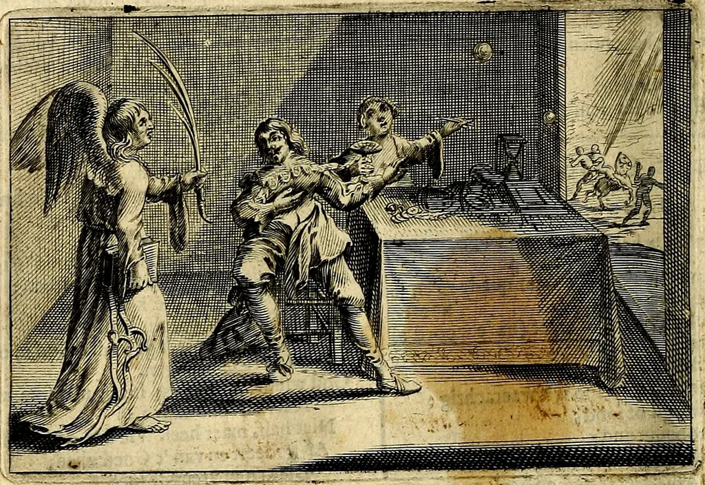 An illustration from Stichtelycke rymen, om te lesen ofte singhen. Onderscheyden in III deelen. Op nieuws over-sien en grootelijckx vermeerdert, oock de noten van druck-fauten ghecorrigeert, en verrijckt met vele copere figuren, 1647, leaf 143