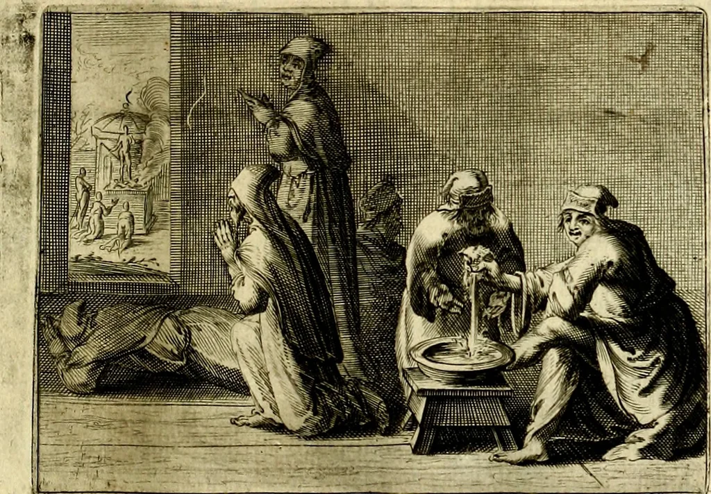 An illustration from Stichtelycke rymen, om te lesen ofte singhen. Onderscheyden in III deelen. Op nieuws over-sien en grootelijckx vermeerdert, oock de noten van druck-fauten ghecorrigeert, en verrijckt met vele copere figuren, 1647, leaf 146