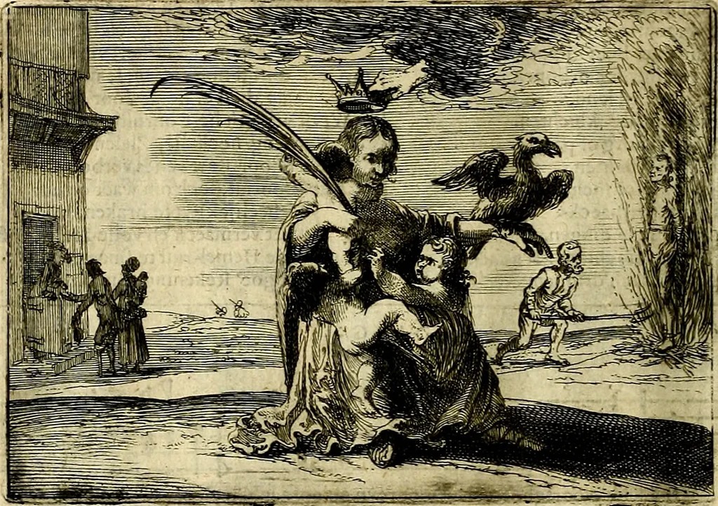An illustration from Stichtelycke rymen, om te lesen ofte singhen. Onderscheyden in III deelen. Op nieuws over-sien en grootelijckx vermeerdert, oock de noten van druck-fauten ghecorrigeert, en verrijckt met vele copere figuren, 1647, leaf 165