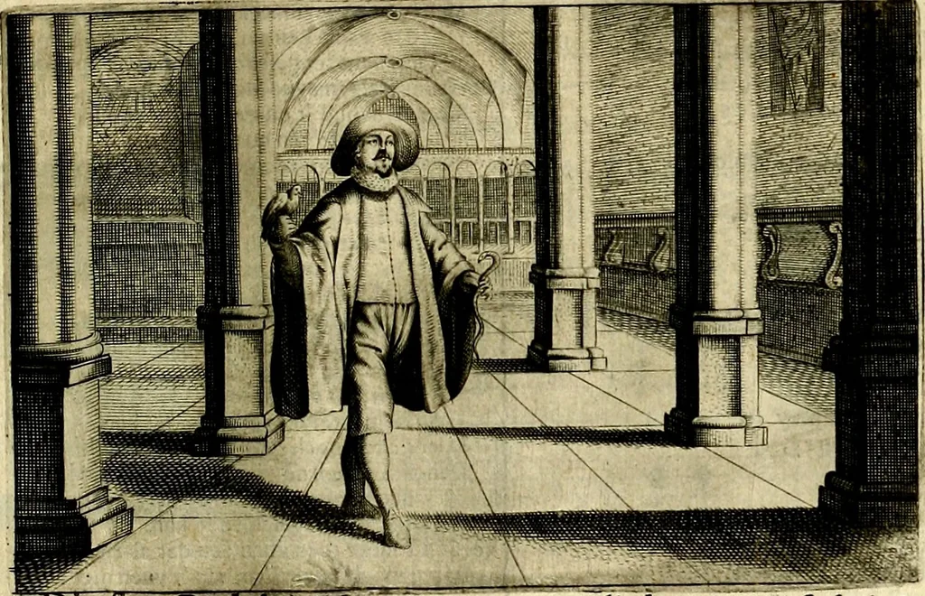 An illustration from Stichtelycke rymen, om te lesen ofte singhen. Onderscheyden in III deelen. Op nieuws over-sien en grootelijckx vermeerdert, oock de noten van druck-fauten ghecorrigeert, en verrijckt met vele copere figuren, 1647, leaf 208