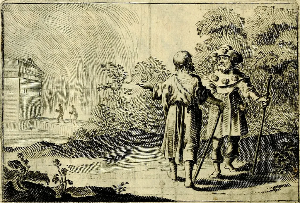 An illustration from Stichtelycke rymen, om te lesen ofte singhen. Onderscheyden in III deelen. Op nieuws over-sien en grootelijckx vermeerdert, oock de noten van druck-fauten ghecorrigeert, en verrijckt met vele copere figuren, 1647, leaf 21
