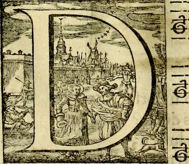 An illustration from Stichtelycke rymen, om te lesen ofte singhen. Onderscheyden in III deelen. Op nieuws over-sien en grootelijckx vermeerdert, oock de noten van druck-fauten ghecorrigeert, en verrijckt met vele copere figuren, 1647, leaf 50