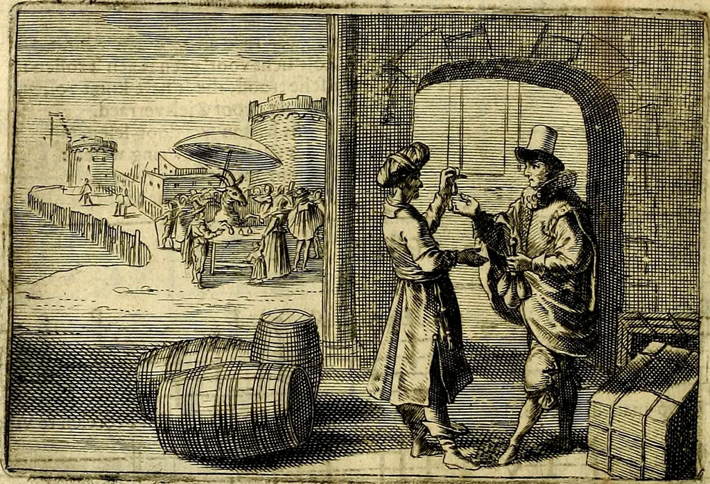 An illustration from Stichtelycke rymen, om te lesen ofte singhen. Onderscheyden in III deelen. Op nieuws over-sien en grootelijckx vermeerdert, oock de noten van druck-fauten ghecorrigeert, en verrijckt met vele copere figuren, 1647, leaf 81
