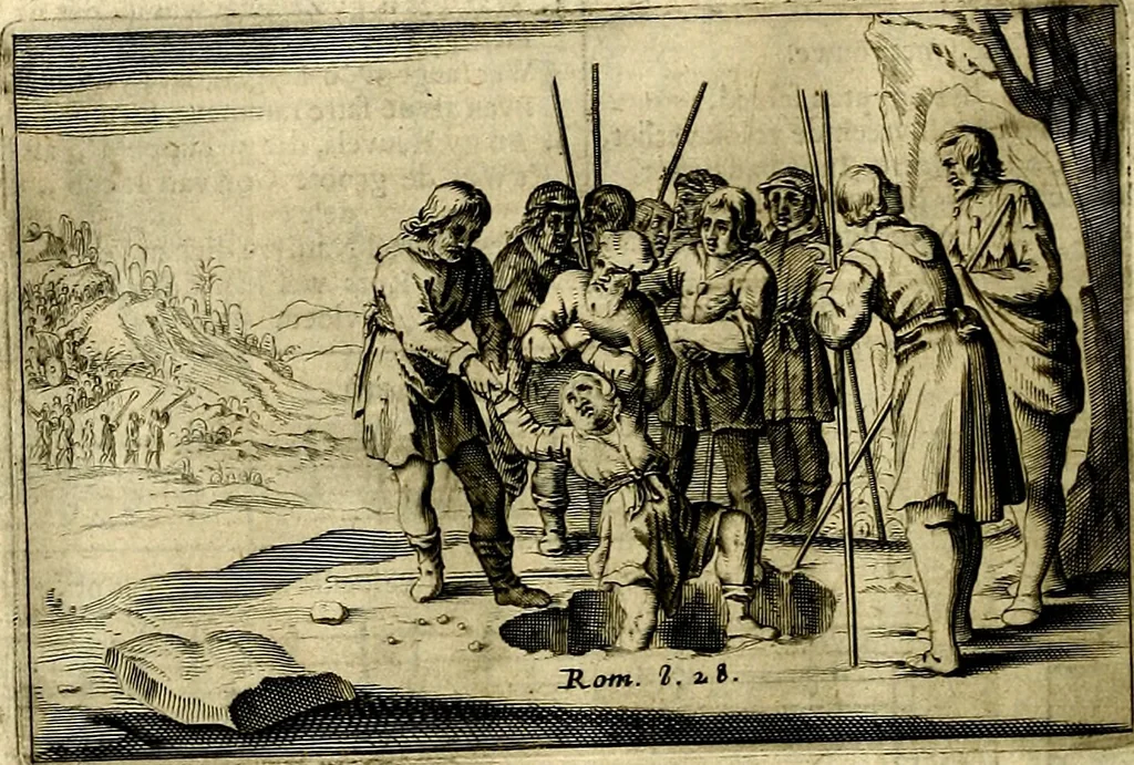 An illustration from Stichtelycke rymen, om te lesen ofte singhen. Onderscheyden in III deelen. Op nieuws over-sien en grootelijckx vermeerdert, oock de noten van druck-fauten ghecorrigeert, en verrijckt met vele copere figuren, 1647, leaf 99