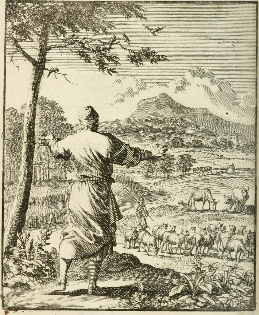 An illustration from Stichtelyke rymen op verscheiden stoffen : waar van ontrent de helft nooit voor-deesen gedrukt zijn : hier in order gestelt in twee deelen, 1700, leaf 121
