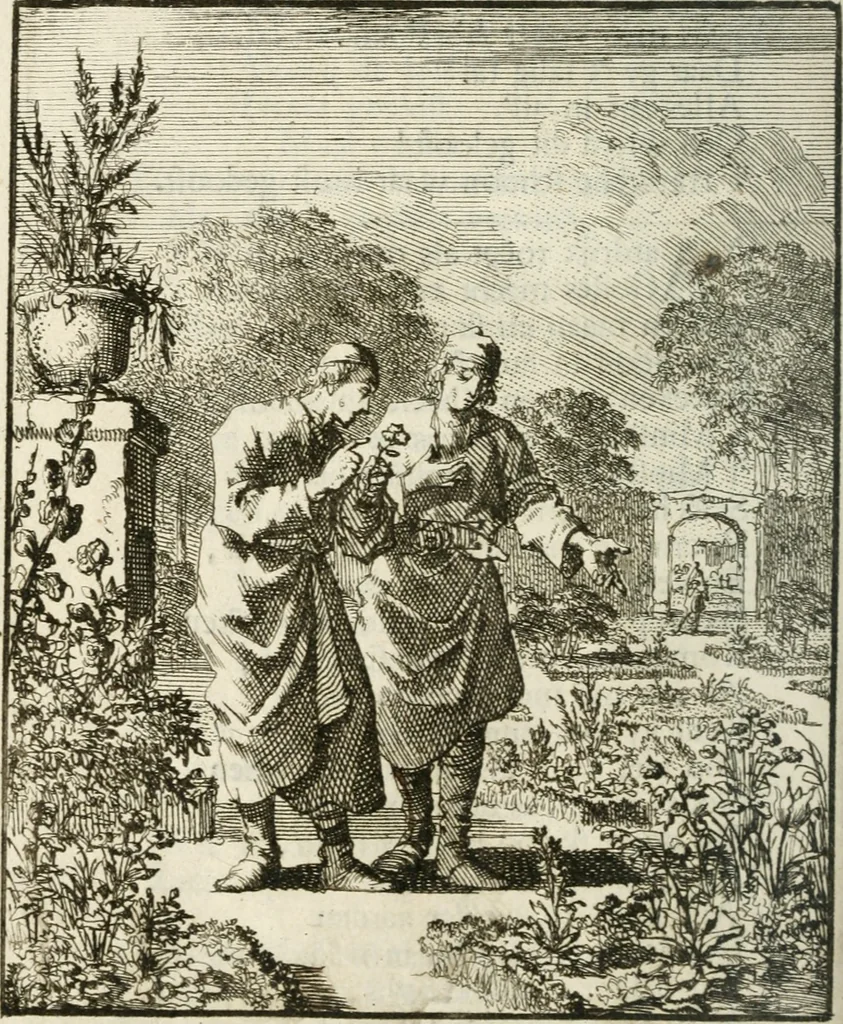 An illustration from Stichtelyke rymen op verscheiden stoffen : waar van ontrent de helft nooit voor-deesen gedrukt zijn : hier in order gestelt in twee deelen, 1700, leaf 127