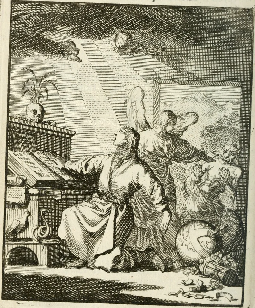 An illustration from Stichtelyke rymen op verscheiden stoffen : waar van ontrent de helft nooit voor-deesen gedrukt zijn : hier in order gestelt in twee deelen, 1700, leaf 99