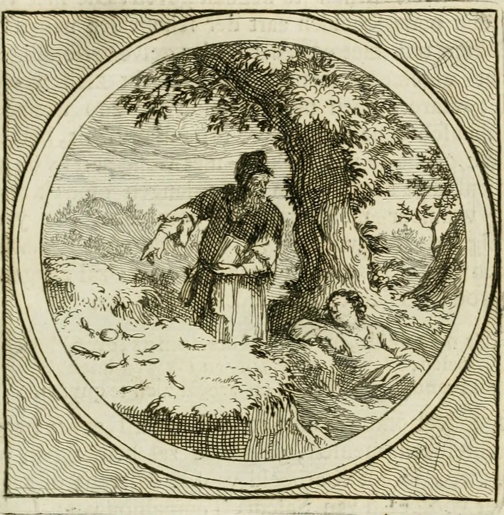 An illustration from Stichtelyke zinnebeelden : gepast of deugden en ondeugden, in LVII tafereelen vertoond, 1767, leaf 150
