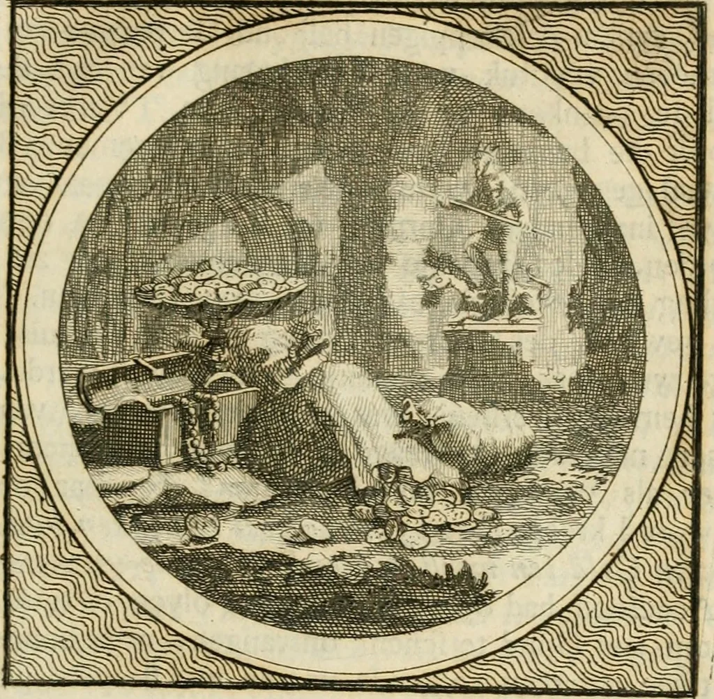 An illustration from Stichtelyke zinnebeelden : gepast of deugden en ondeugden, in LVII tafereelen vertoond, 1767, leaf 204