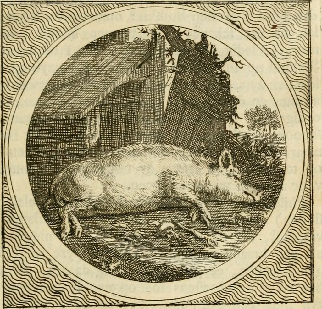 An illustration from Stichtelyke zinnebeelden : gepast of deugden en ondeugden, in LVII tafereelen vertoond, 1767, leaf 222