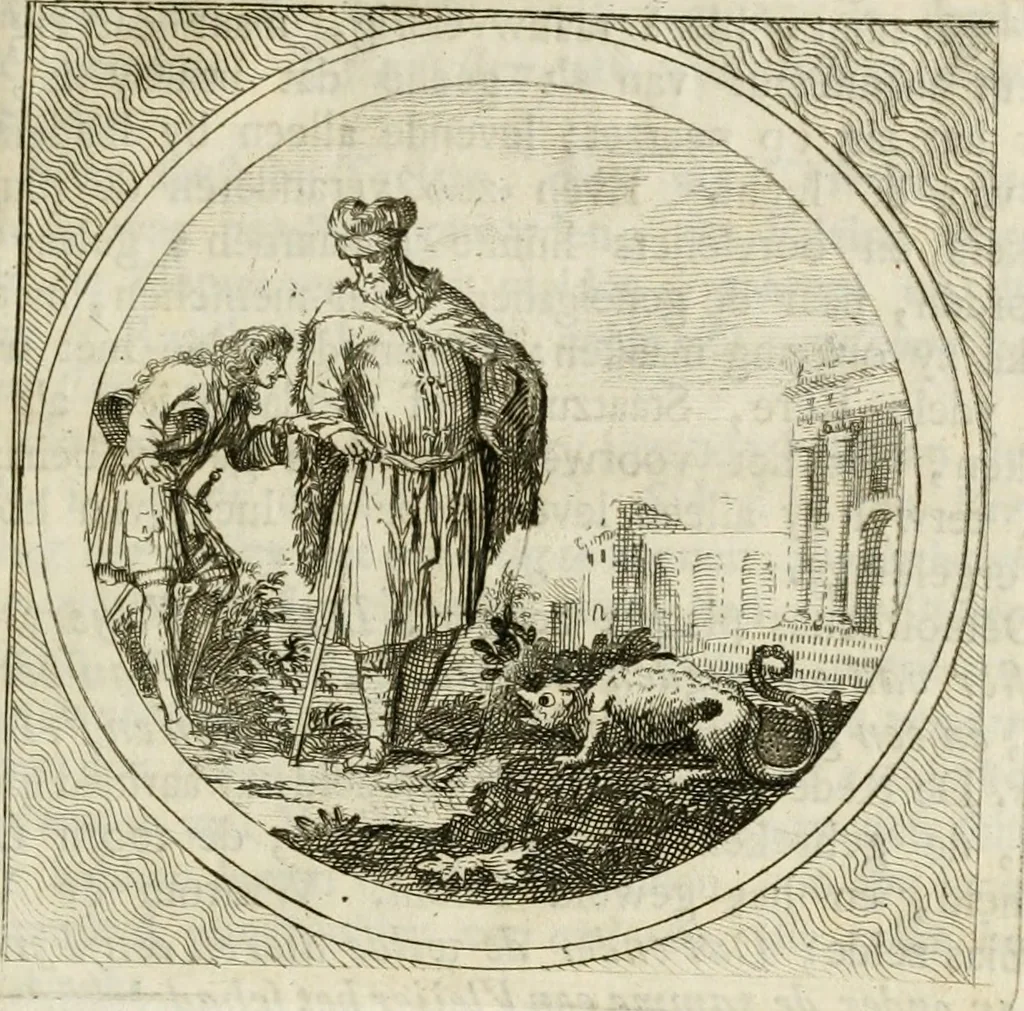 An illustration from Stichtelyke zinnebeelden : gepast of deugden en ondeugden, in LVII tafereelen vertoond, 1767, leaf 234