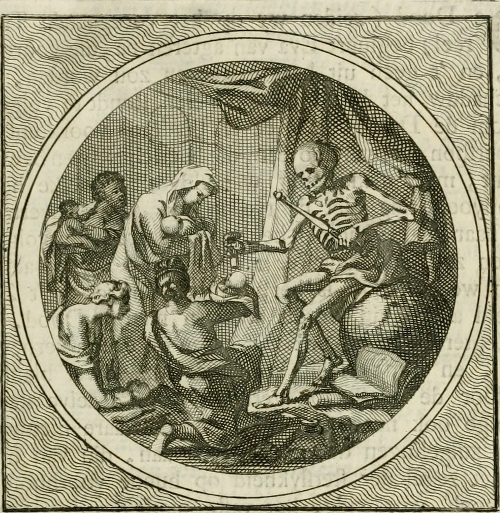 An illustration from Stichtelyke zinnebeelden : gepast of deugden en ondeugden, in LVII tafereelen vertoond, 1767, leaf 38