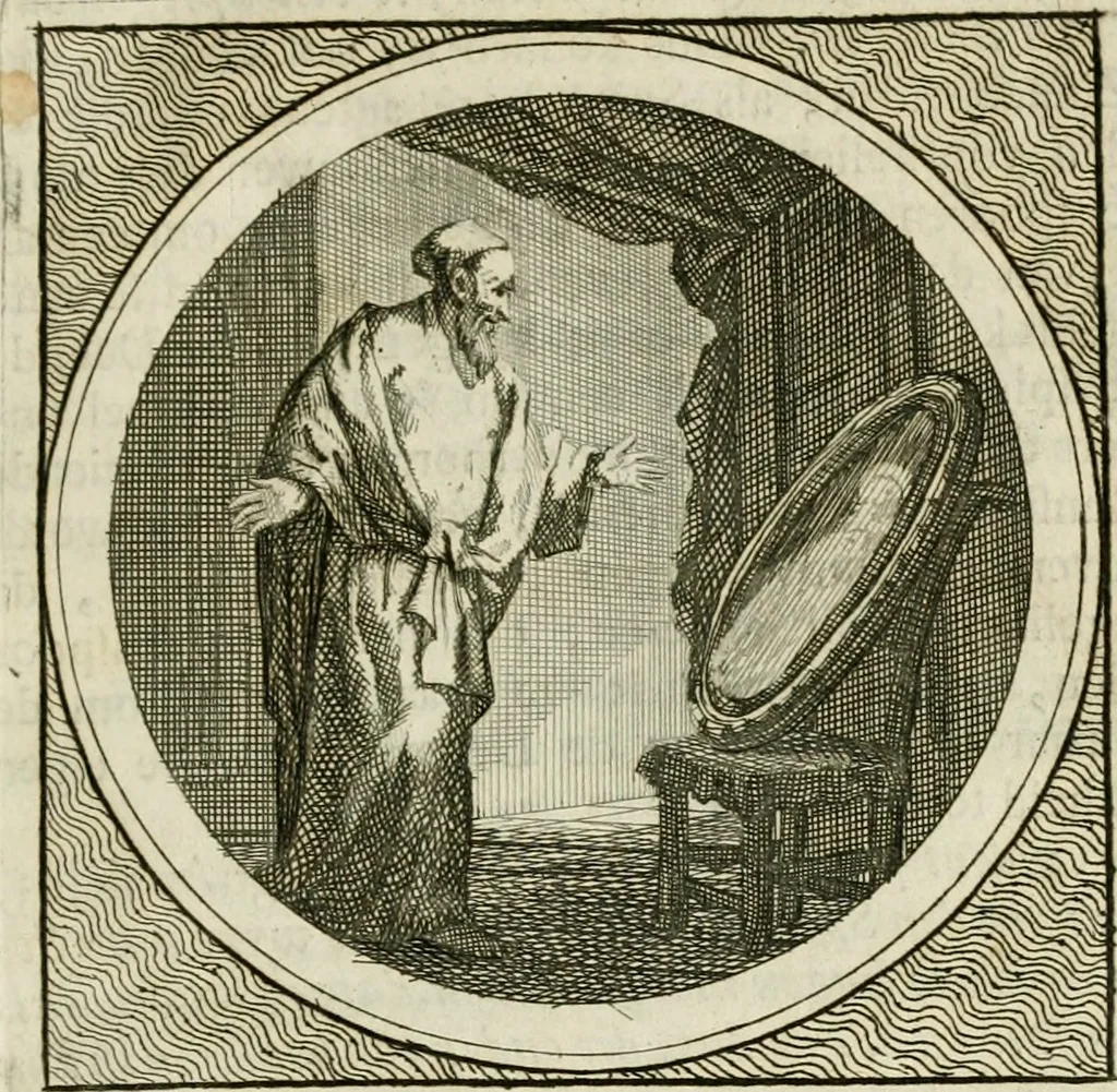 An illustration from Stichtelyke zinnebeelden : gepast of deugden en ondeugden, in LVII tafereelen vertoond, 1767, leaf 42