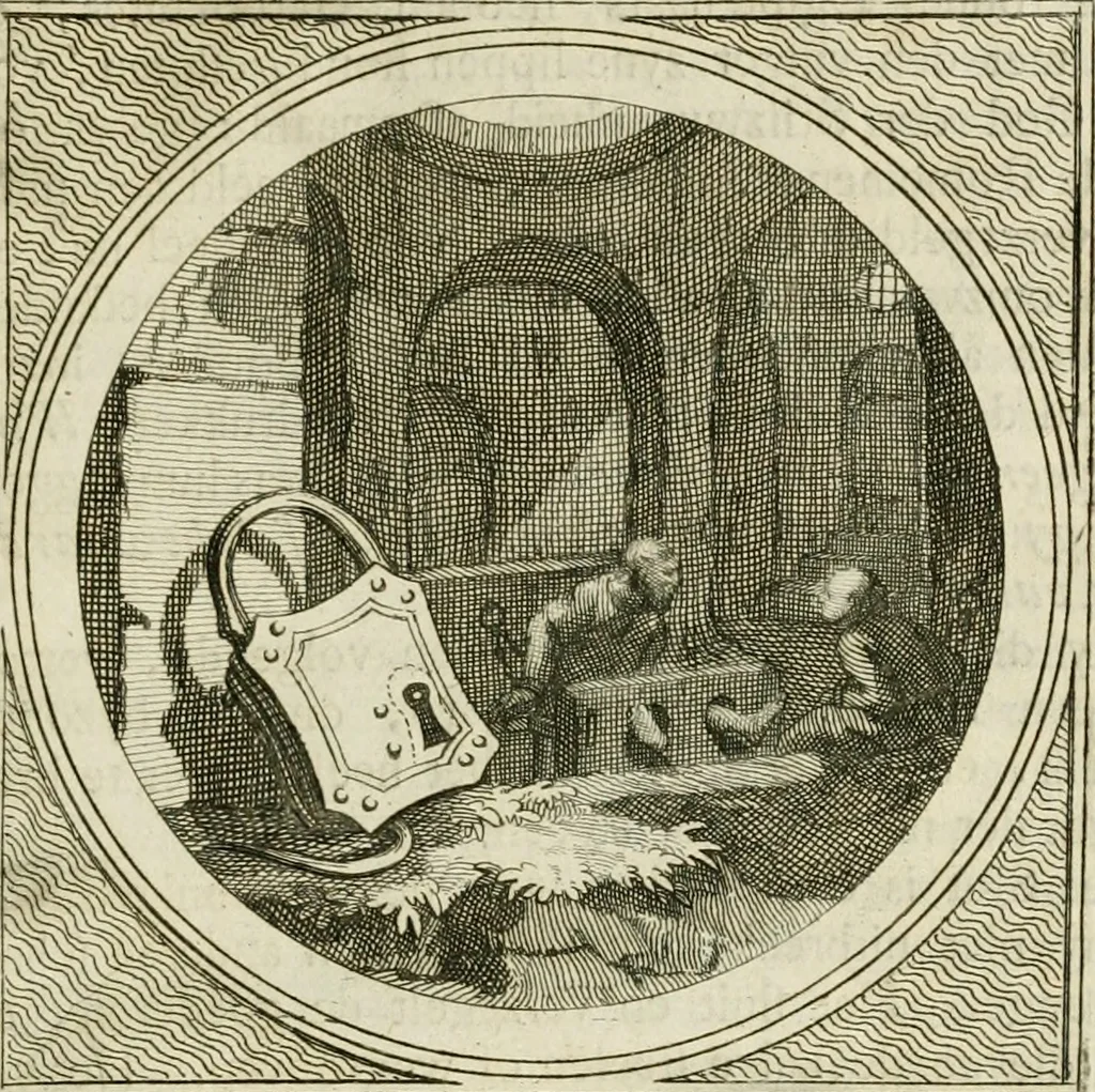 An illustration from Stichtelyke zinnebeelden : gepast of deugden en ondeugden, in LVII tafereelen vertoond, 1767, leaf 54