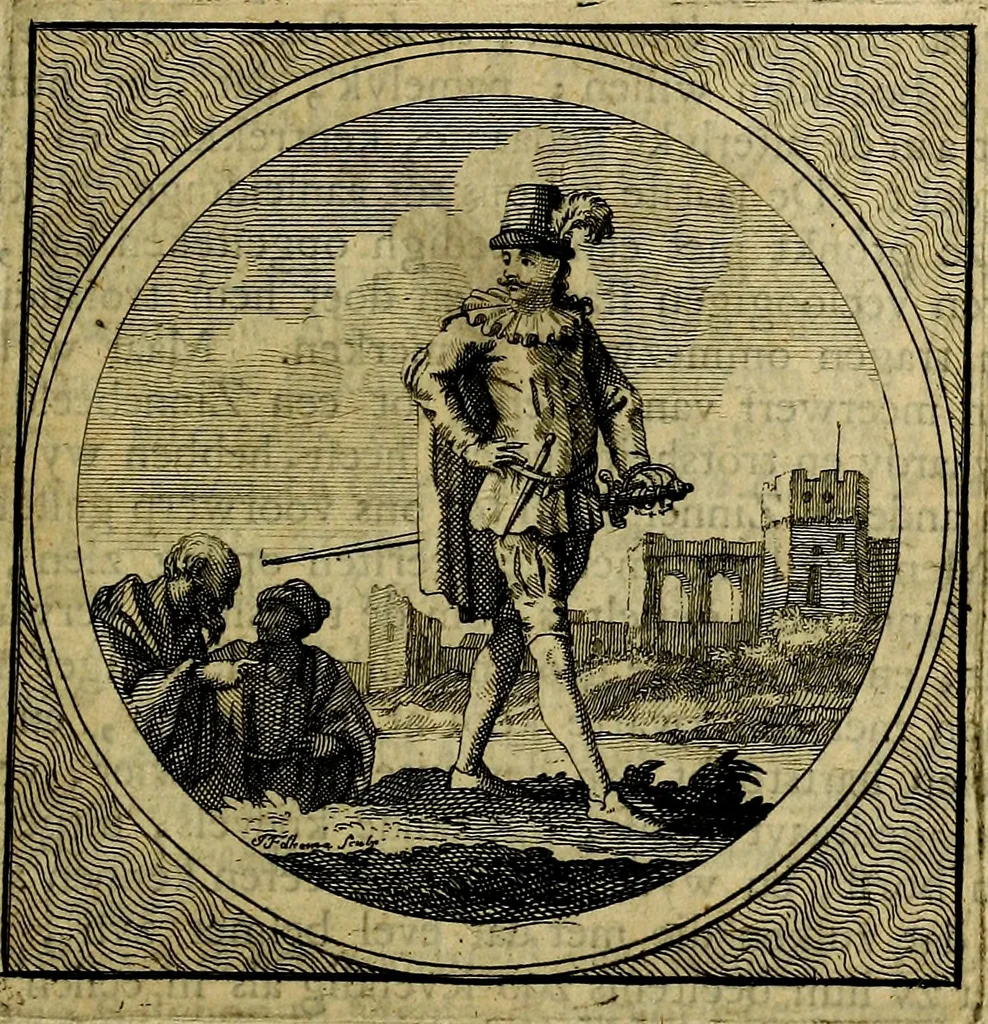 An illustration from Stichtelyke zinnebeelden gepast op deugden en ondeugden : in LVII tafereeelen vertoont, 1723, leaf 186