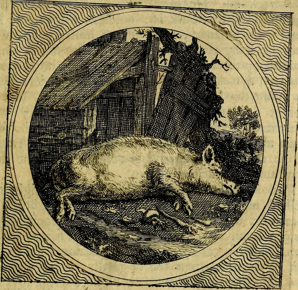 An illustration from Stichtelyke zinnebeelden gepast op deugden en ondeugden : in LVII tafereeelen vertoont, 1723, leaf 228