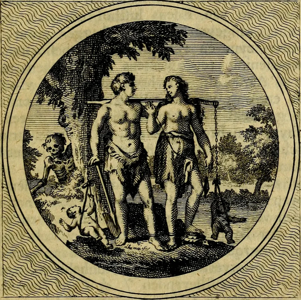 An illustration from Stichtelyke zinnebeelden gepast op deugden en ondeugden : in LVII tafereeelen vertoont, 1723, leaf 40
