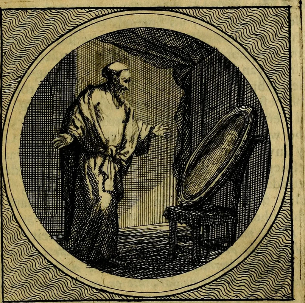 An illustration from Stichtelyke zinnebeelden gepast op deugden en ondeugden : in LVII tafereeelen vertoont, 1723, leaf 48