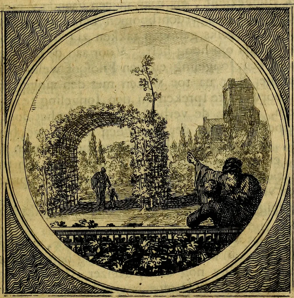 An illustration from Stichtelyke zinnebeelden gepast op deugden en ondeugden : in LVII tafereeelen vertoont, 1723, leaf 52