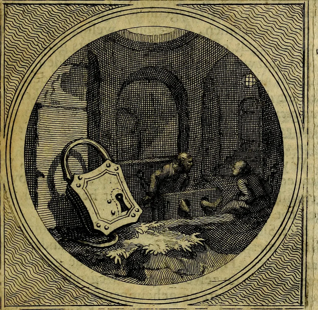 An illustration from Stichtelyke zinnebeelden gepast op deugden en ondeugden : in LVII tafereeelen vertoont, 1723, leaf 60
