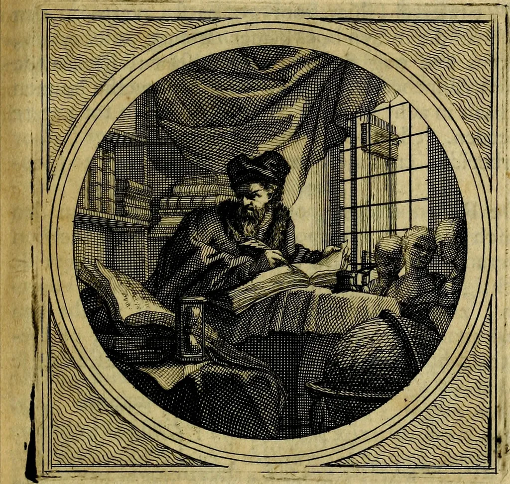 An illustration from Stichtelyke zinnebeelden gepast op deugden en ondeugden : in LVII tafereeelen vertoont, 1723, leaf 64