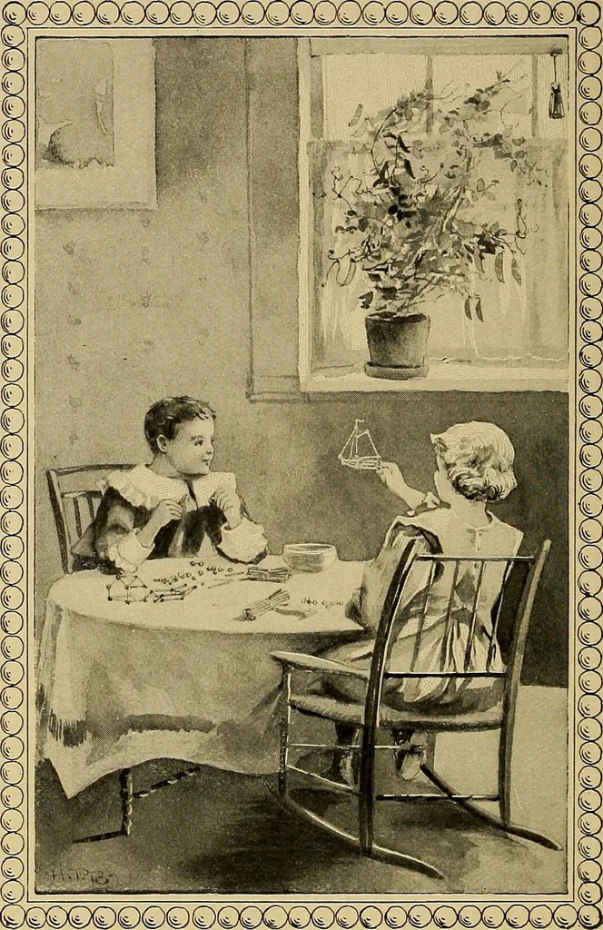 An illustration from Stick-and-pea plays; pastimes for the children's year, 1899, leaf 7