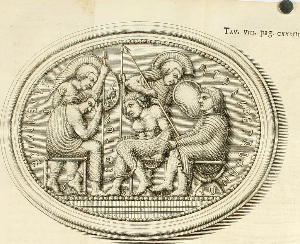 An illustration from Storia antiquaria etrusca : del principio e de' progressi fatti finora nello studio sopra l'antichità etrusche scritte e figurate : divisa in due parti, colla difesa dell' alfabeto degli antichi Toscani pubblicato nel MDCCXXXVIII dall' autore del Museo etrusco [i.e. Scipione Maffei] : col XII tavole e figure, 1749, leaf 148
