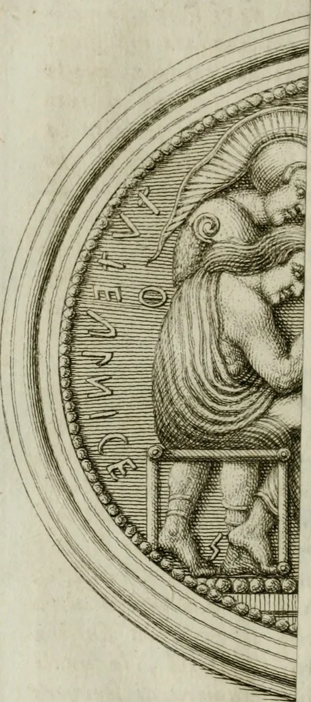 An illustration from Storia antiquaria etrusca : del principio e de' progressi fatti finora nello studio sopra l'antichità etrusche scritte e figurate : divisa in due parti, colla difesa dell' alfabeto degli antichi Toscani pubblicato nel MDCCXXXVIII dall' autore del Museo etrusco [i.e. Scipione Maffei] : col XII tavole e figure, 1749, leaf 149