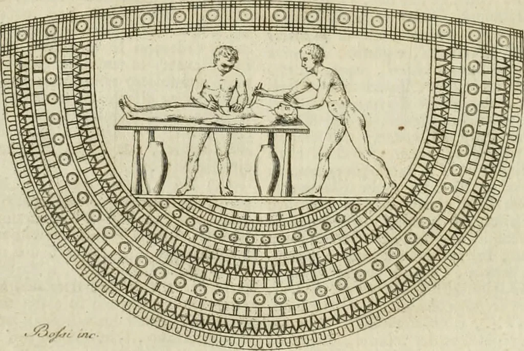 An illustration from Storia delle arti del disegno presso gli antichi, 1783, leaf 181