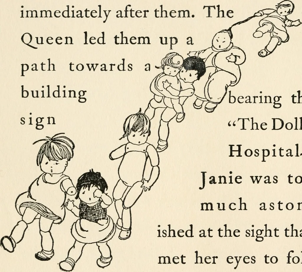 An illustration from The story of live dolls : being an account of how, on a certain June morning..., 1920, leaf 57